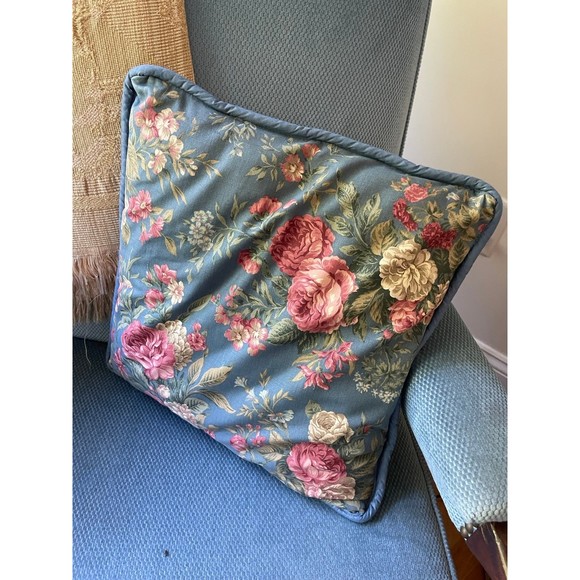 Vintage 15” Square Floral Cross Stitch Pillow - Picture 4 of 5